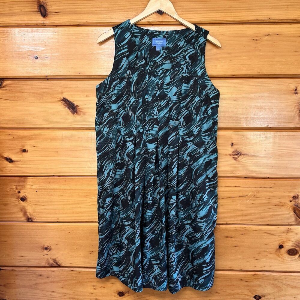 Simply Vera Vera Wang Dress Women's Size 12 Green Black Abstract Side Zip Pleats